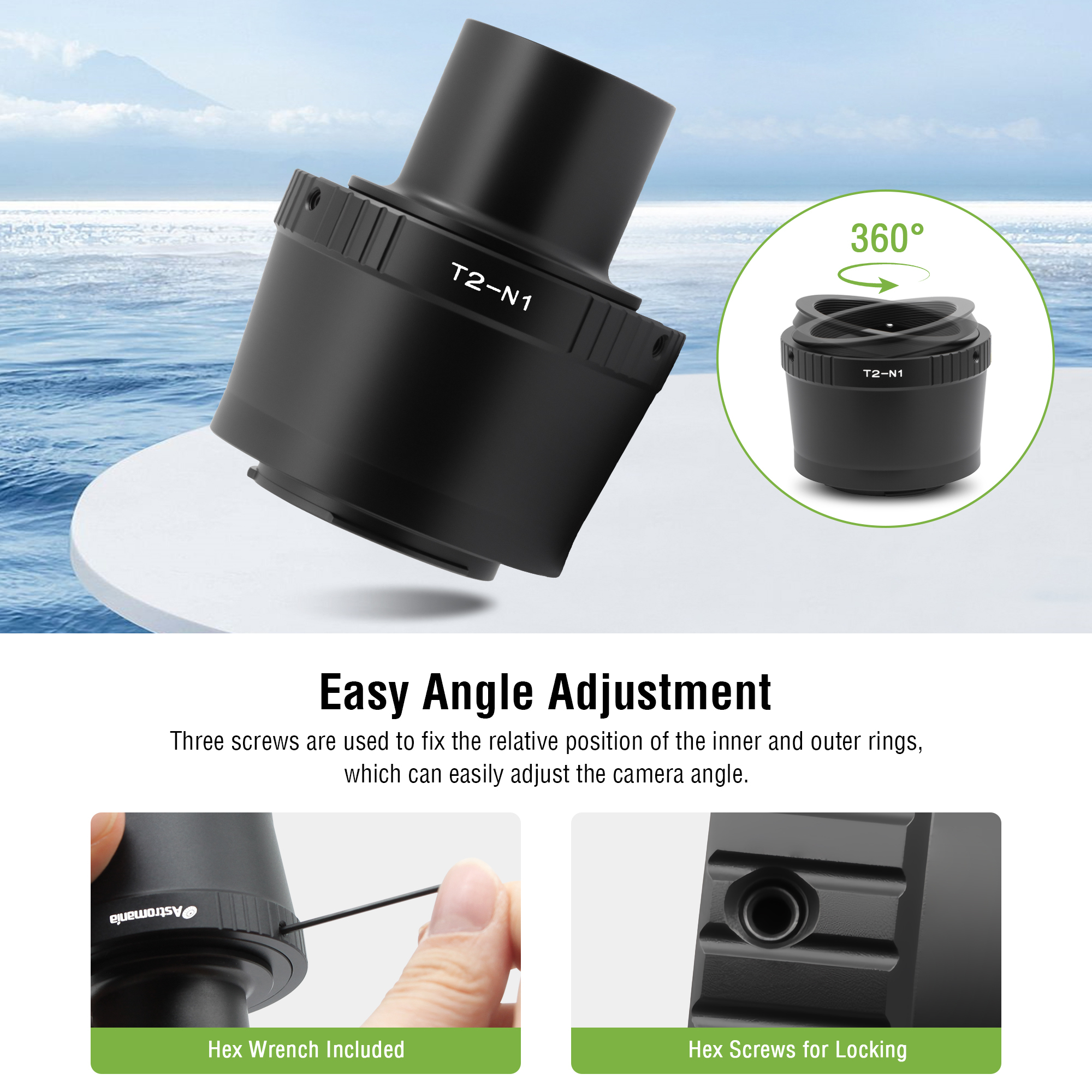 Astromania T2 N1 T Mount Lens Adapter and M42 to 1.25" Telescope Adapter (T-mount) for Nikon 1 Series Camera V1 V2 V3 J1 J2 J3 J4 J5