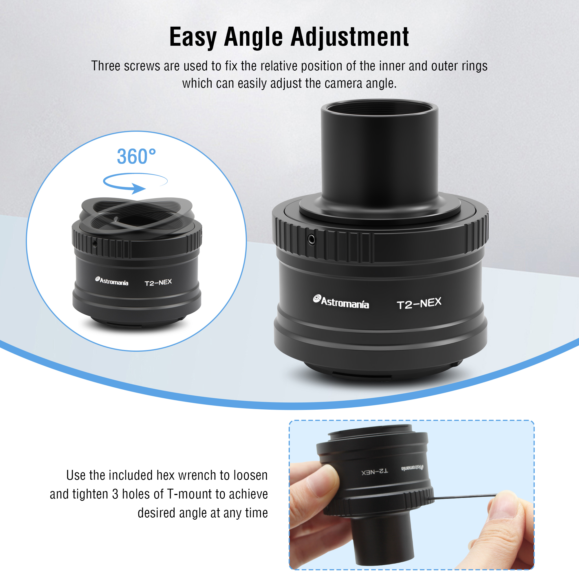 Astromania T/T2 Lens Mount Adapter Ring and M42 to 1.25" Telescope Adapter (T-mount) for Sony-NEX Camera-for all Sony NEX compact system cameras
