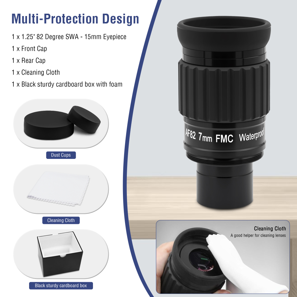 Astromania 1.25"-82 Degree SWA-7mm compact eyepiece, Waterproof & Fogproof - allows any water enter the interior and always enjoy an unobstructed view