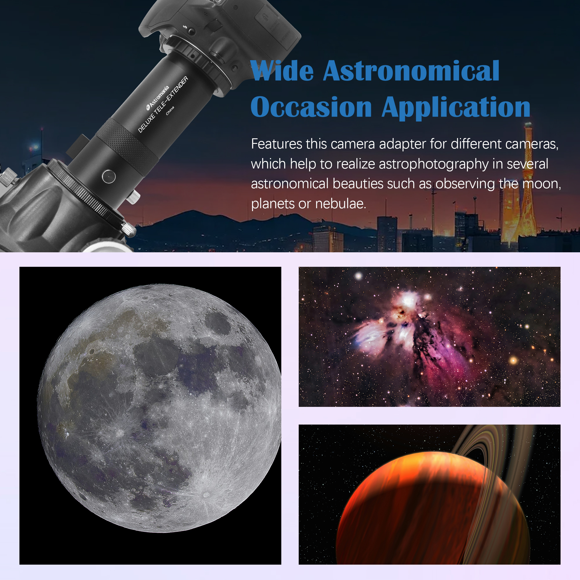 Astromania Telescope Camera Adapter for Astronomy Telescopes, Deluxe Tele Extender Photo Adapter Astrophotography Extended Cylinder Metal Telescope Accessories for Prime-Focus or Eyepiece-Projection