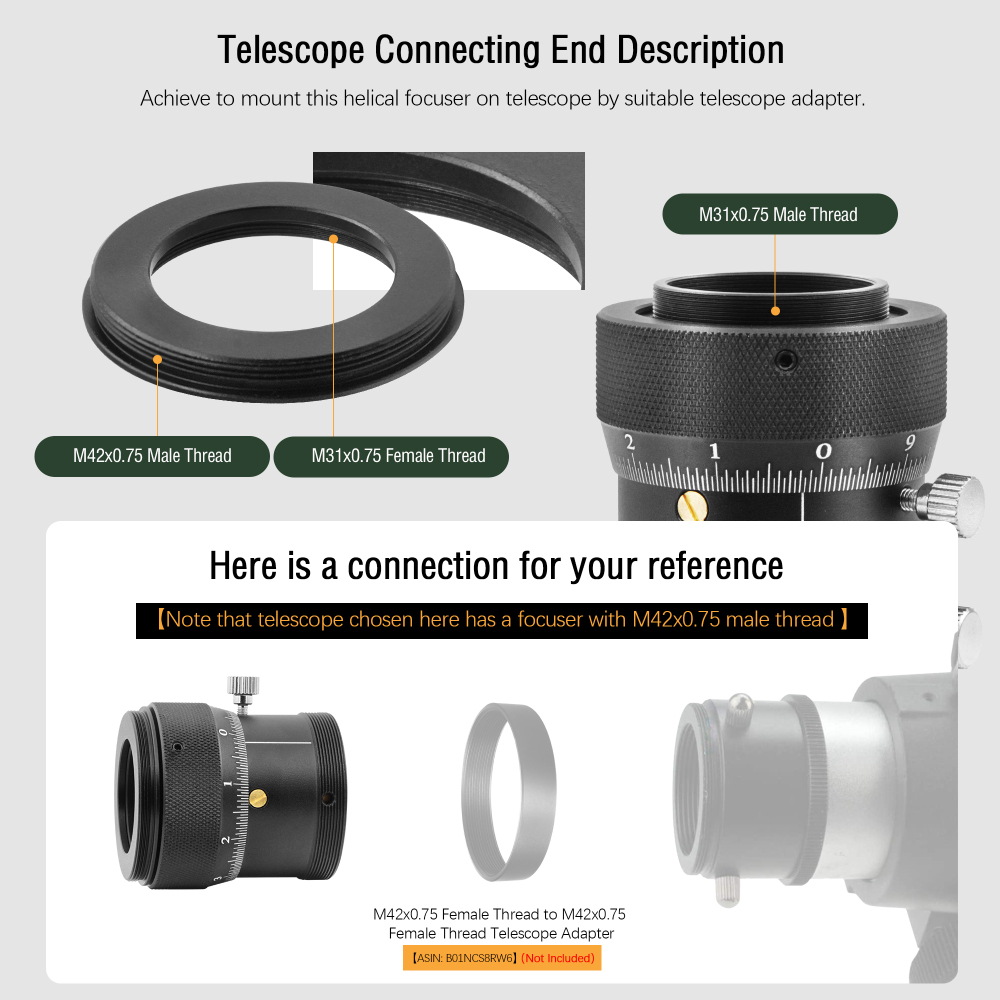 Astromania 1.25" High Precision Double Helical Focuser with 0.05mm scale for Telescope Lenses/Finder & Guidescope