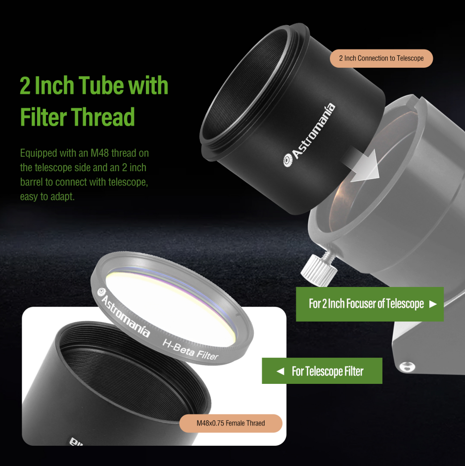 Astromania 2" 2 inch to M48X0.75 Adapter For Telescope Eyepiece Lens