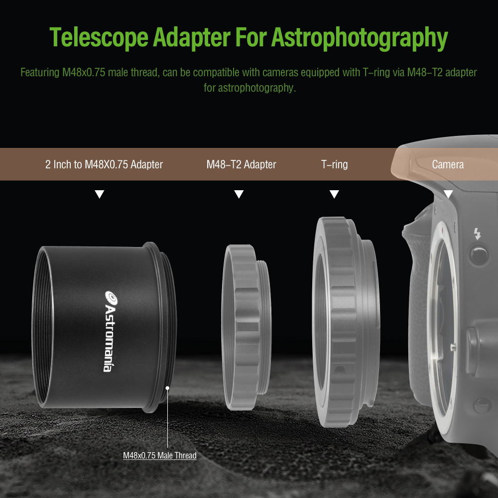Astromania 2" 2 inch to M48X0.75 Adapter For Telescope Eyepiece Lens