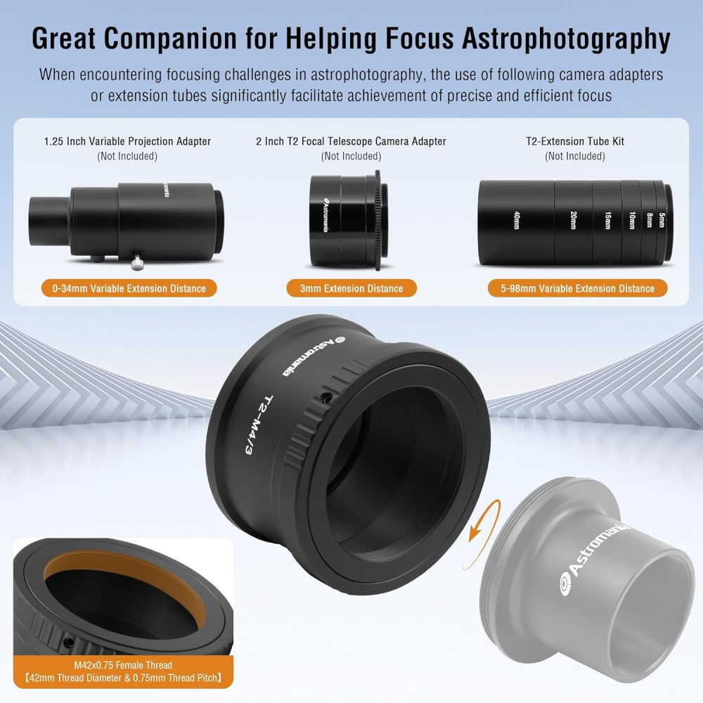Astromania T T2 Mount for O-lympus Pana-sonic M4 / 3 Cameras - Compatible with O-lympus EP1, EP2, EPL1, Pana-sonic DMC-G1, DMC-GH1, DMC-GF1 Camera Bod