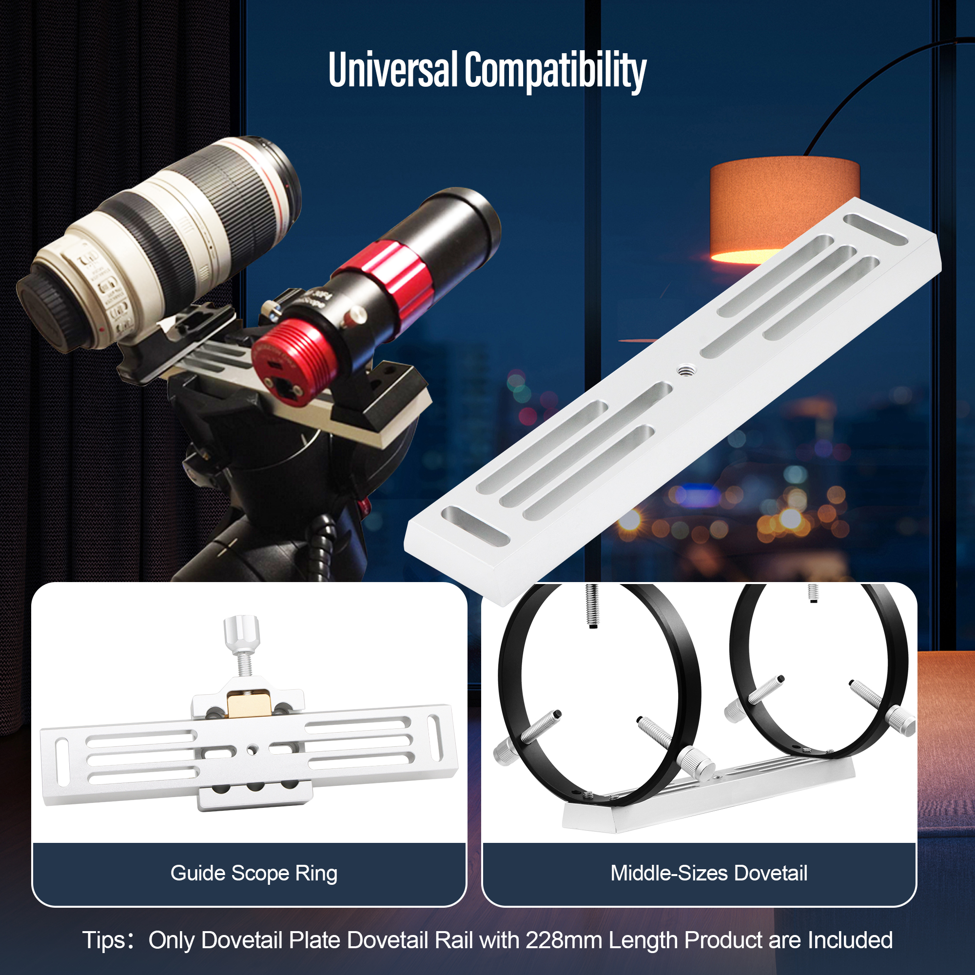 Astromania DeLuxe Dovetail Plate Dovetail Rail with 228 mm length - Vixen Style - you can easily balance the telescope by shifting
