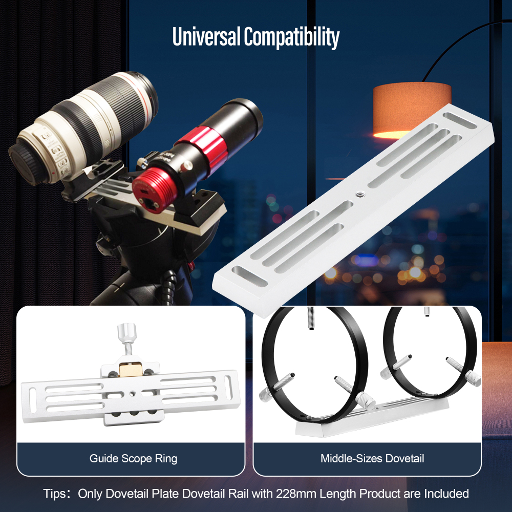 Astromania DeLuxe Dovetail Plate Dovetail Rail with 228 mm length - Vixen Style - you can easily balance the telescope by shifting