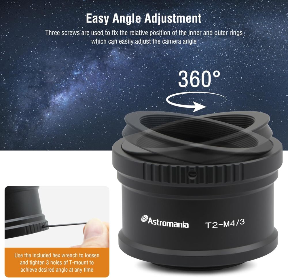 Astromania T T2 Mount for O-lympus Pana-sonic M4 / 3 Cameras - Compatible with O-lympus EP1, EP2, EPL1, Pana-sonic DMC-G1, DMC-GH1, DMC-GF1 Camera Bod