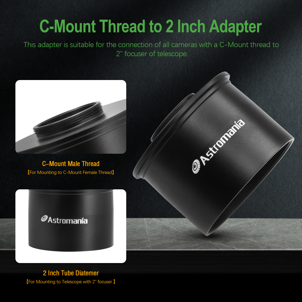 Astromania C Mount To 2" Video Camera Barrel Adapter Telescope Astrophotography