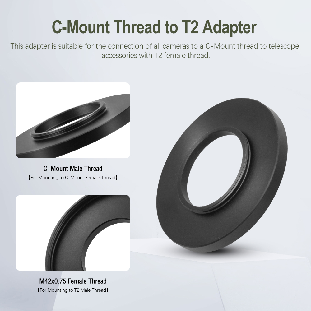 Astromania T2 female thread to C-mount camera adapter,4mm-can easily convert T2 mount port or T2 mount microscope trinocular phototube to C-mount type