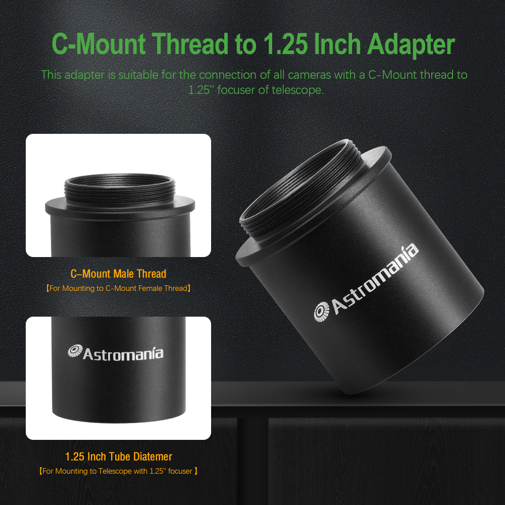 Astromania C Mount To 1.25" Video Camera Barrel Adapter Telescope Astrophotography