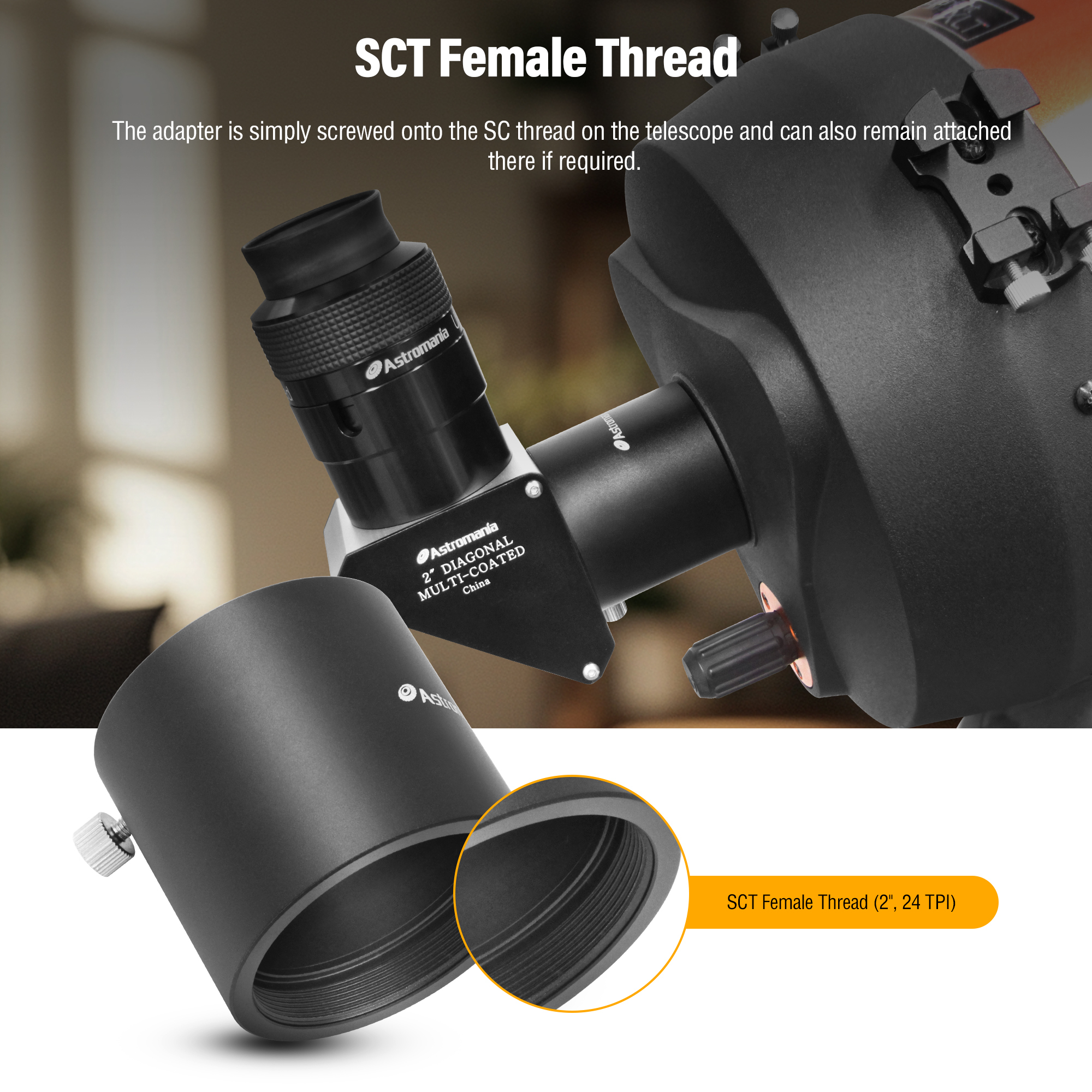 Astromania 2" SCT Adapter - The 2" Adapter for Your Schmidt Cassegrain Telescope - Allows You to use 2" Accessories