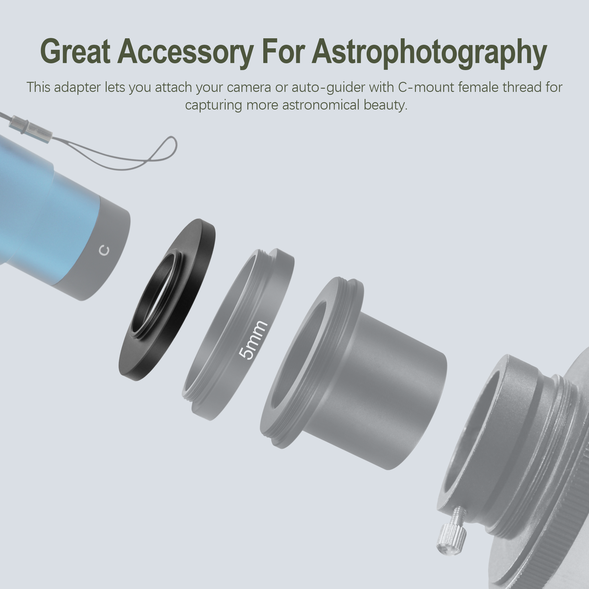 Astromania T2 female thread to C-mount camera adapter,4mm-can easily convert T2 mount port or T2 mount microscope trinocular phototube to C-mount type