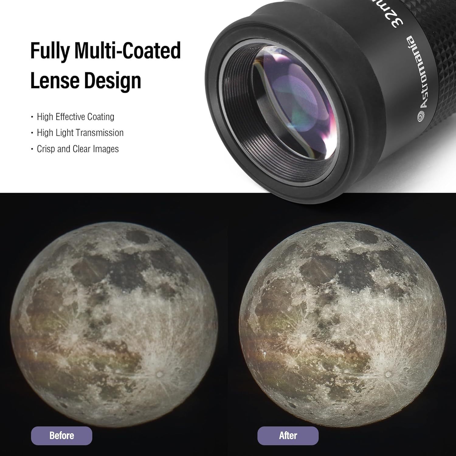 Astromania 2" Kellner FMC 55-Degree eyepiece - 32mm - wide field eyepices with comfortable viewing position
