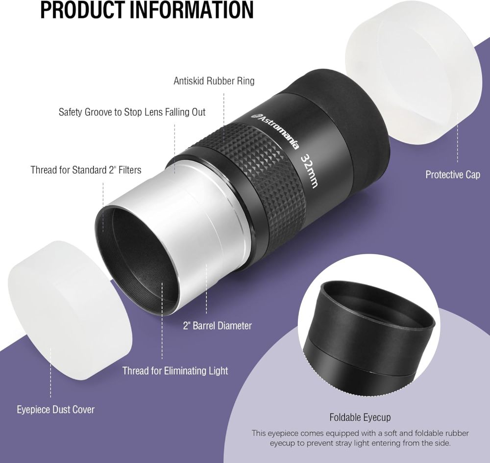 Astromania 2" Kellner FMC 55-Degree eyepiece - 32mm - wide field eyepices with comfortable viewing position