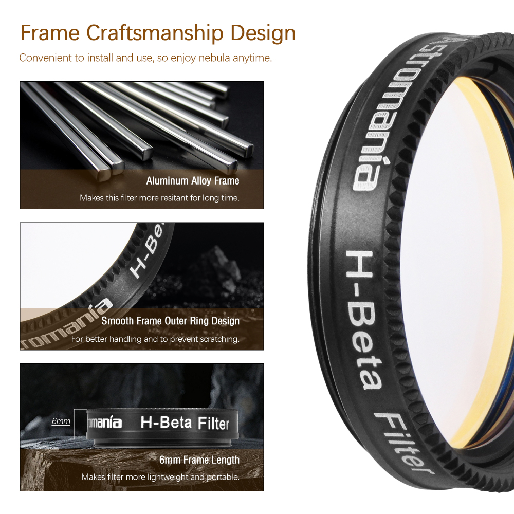 Astromania Telescope Filter, 1.25 inch Multi-Narrowband Galaxy Nebula H-Beta Filter for Astronomy Telescope, Metal Frame Telescope Accessories Light Pollution Filter