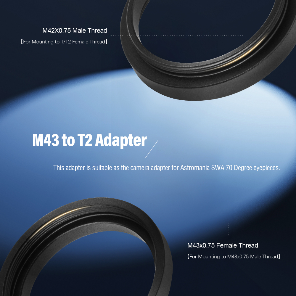 Astromania M43x0.75 Female to M42X0.75 T/T2 Male Thread Telescope Adapter-The camera adapter for Astromania 1.25"/2"-70 Degree Super Wide Angle (SWA)