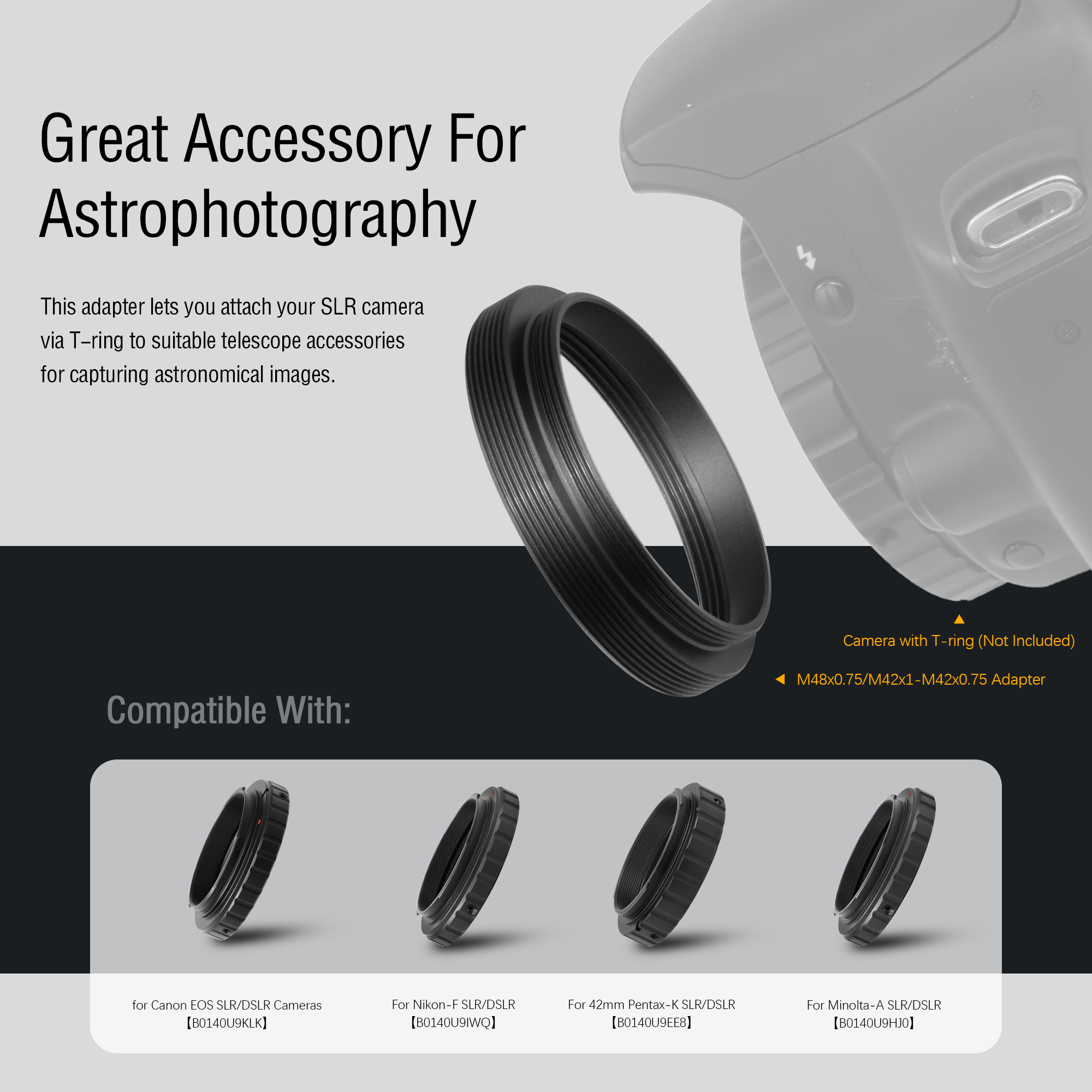 Astromania M48X0.75 Male/M42X1 Female to M42X0.75 Male Telescope Adapter