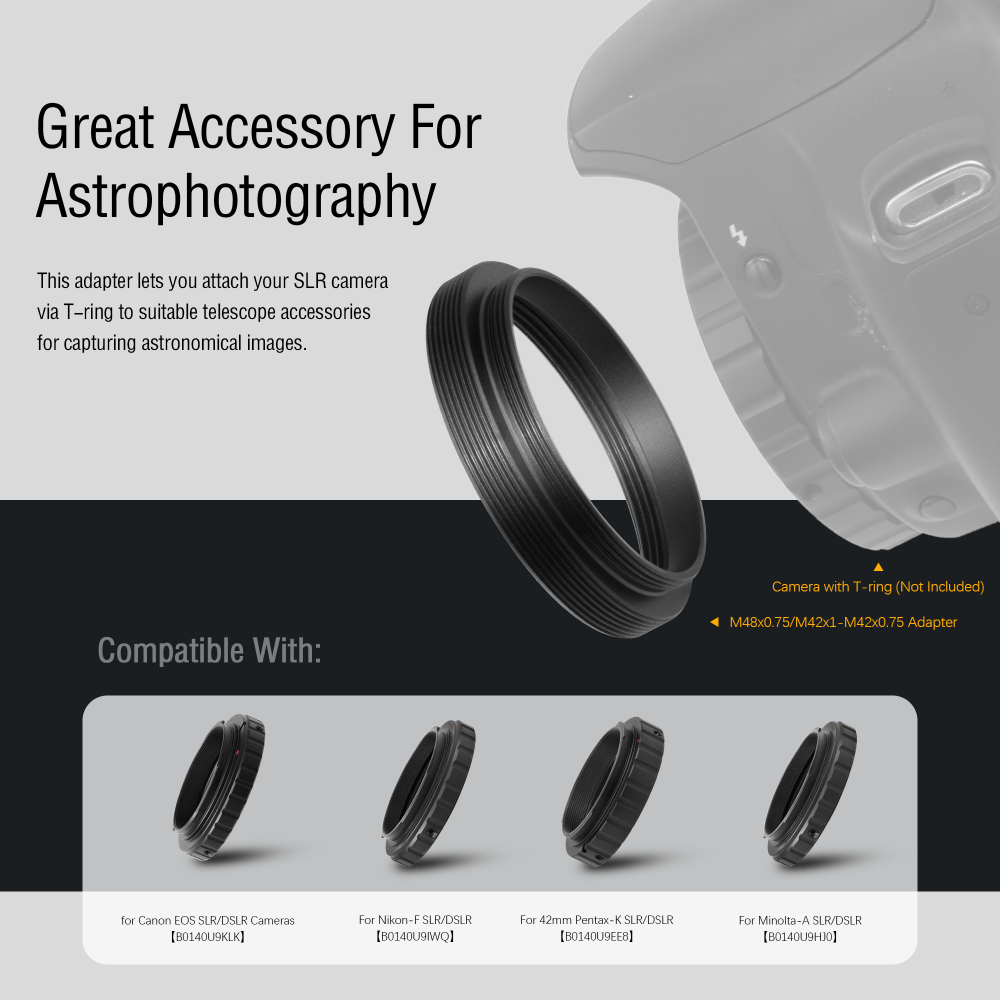 Astromania M48X0.75 Male/M42X1 Female to M42X0.75 Male Telescope Adapter