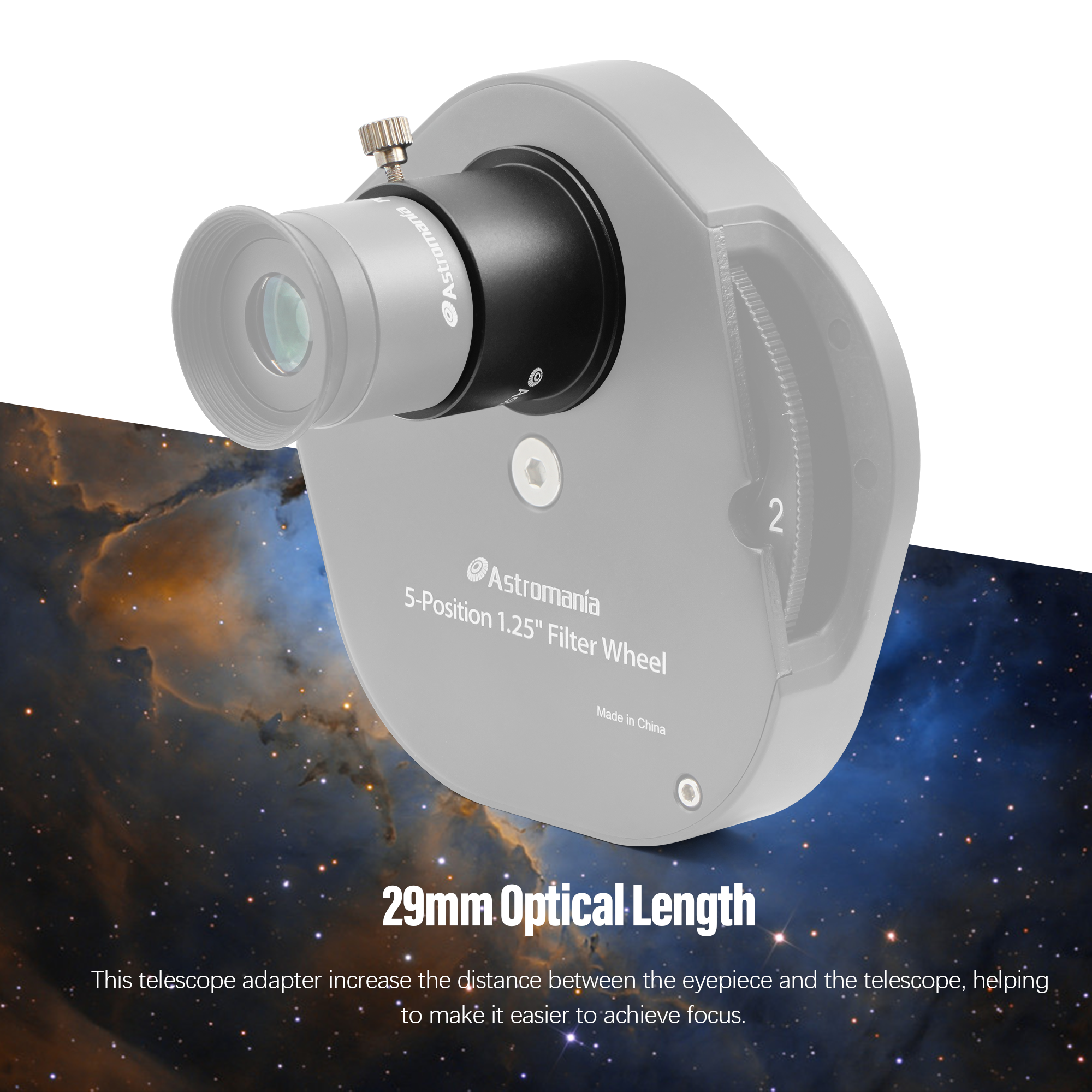 Astromania M42X0.75 Male Thread to 1.25" Adapter - converts from the T-2 internal thread to the standard 1.25" barrel dimension
