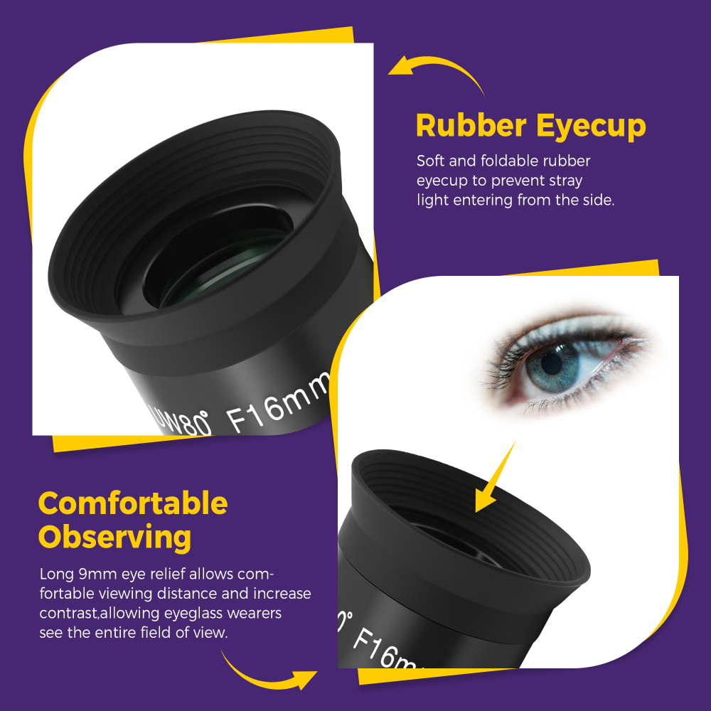 Astromania Telescope Eyepiece, 80 Degree Ultra Wide Angle Eyepiece for Telescope 16mm, Fully Multi-Coated Telescope Accessories, Standard 1.25 inch Filter Thread for Planetary Astronomy Observation