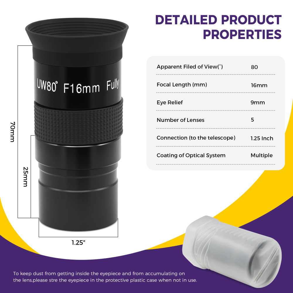 Astromania Telescope Eyepiece, 80 Degree Ultra Wide Angle Eyepiece for Telescope 16mm, Fully Multi-Coated Telescope Accessories, Standard 1.25 inch Filter Thread for Planetary Astronomy Observation