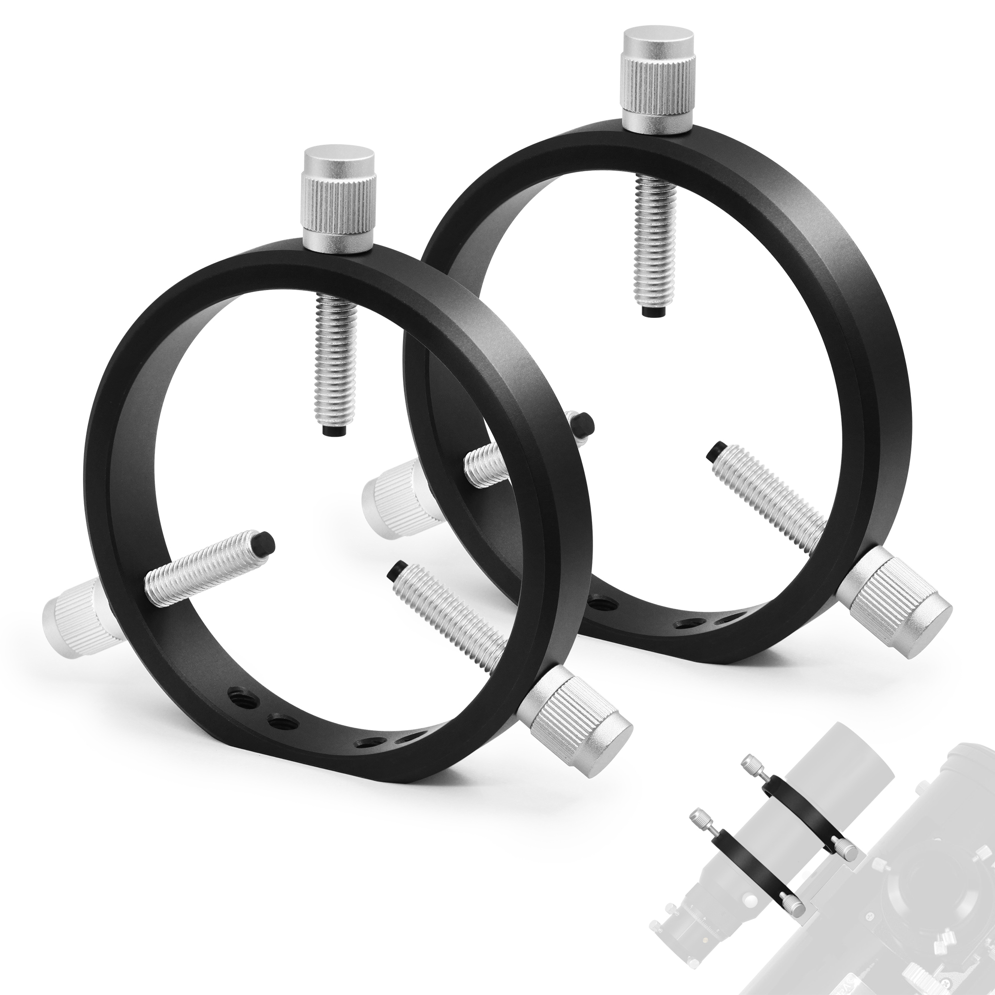 Astromania Adjustable Guiding Scope Rings 90 mm inside diameter (pair) - for Telescope Tube diameter or finders 34 to 85mm