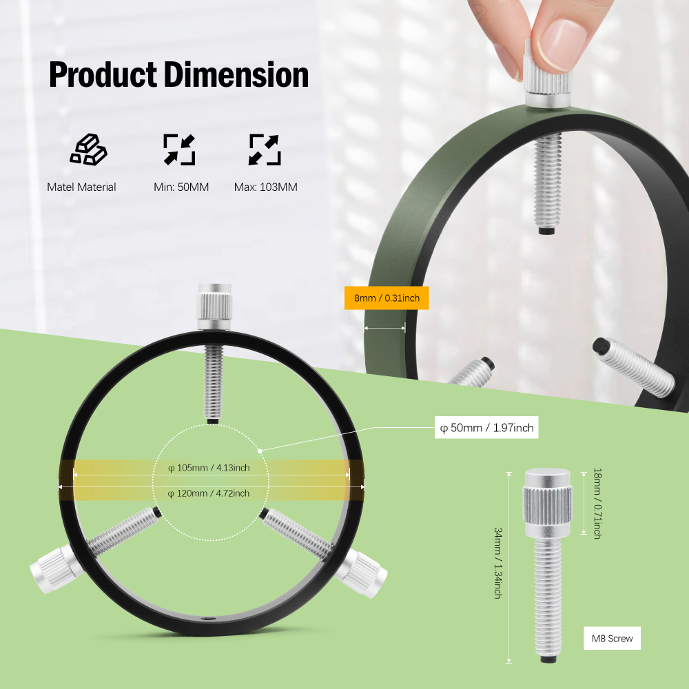Astromania Adjustable Guiding Scope Rings 105 mm inside diameter (pair) - for Telescope Tube diameter or finders 50 to 103mm