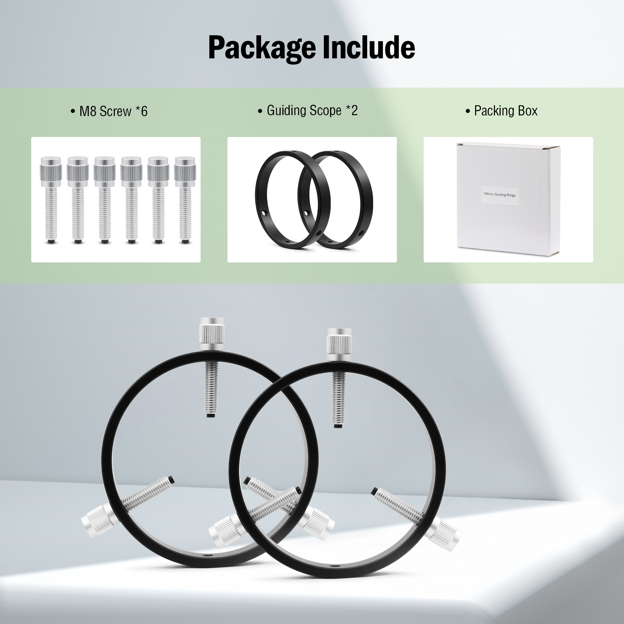 Astromania Adjustable Guiding Scope Rings 105 mm inside diameter (pair) - for Telescope Tube diameter or finders 50 to 103mm