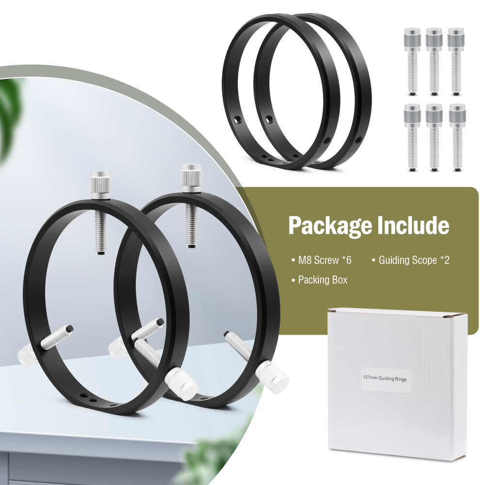Astromania Adjustable Guiding Scope Rings 127 mm inside diameter (pair) - for Telescope Tube diameter or finders 70 to 120mm