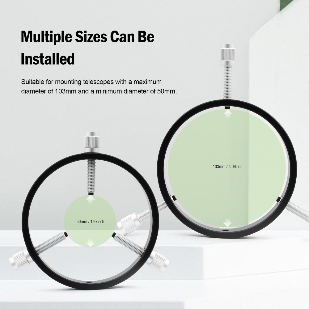 Astromania Adjustable Guiding Scope Rings 105 mm inside diameter (pair) - for Telescope Tube diameter or finders 50 to 103mm