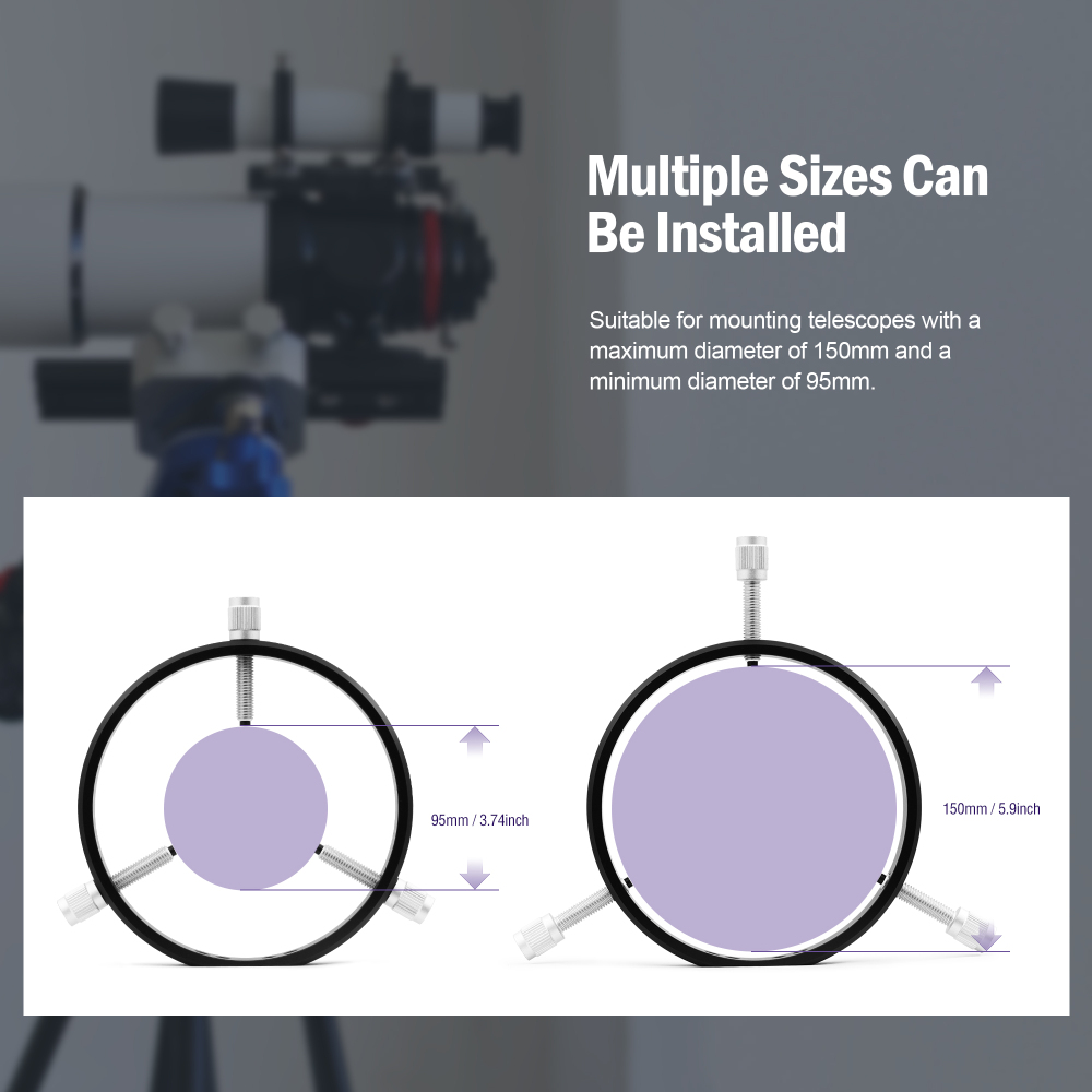 Astromania Adjustable Guiding Scope Rings 152 mm inside diameter (pair) - for Telescope Tube diameter or finders 95 to 150mm