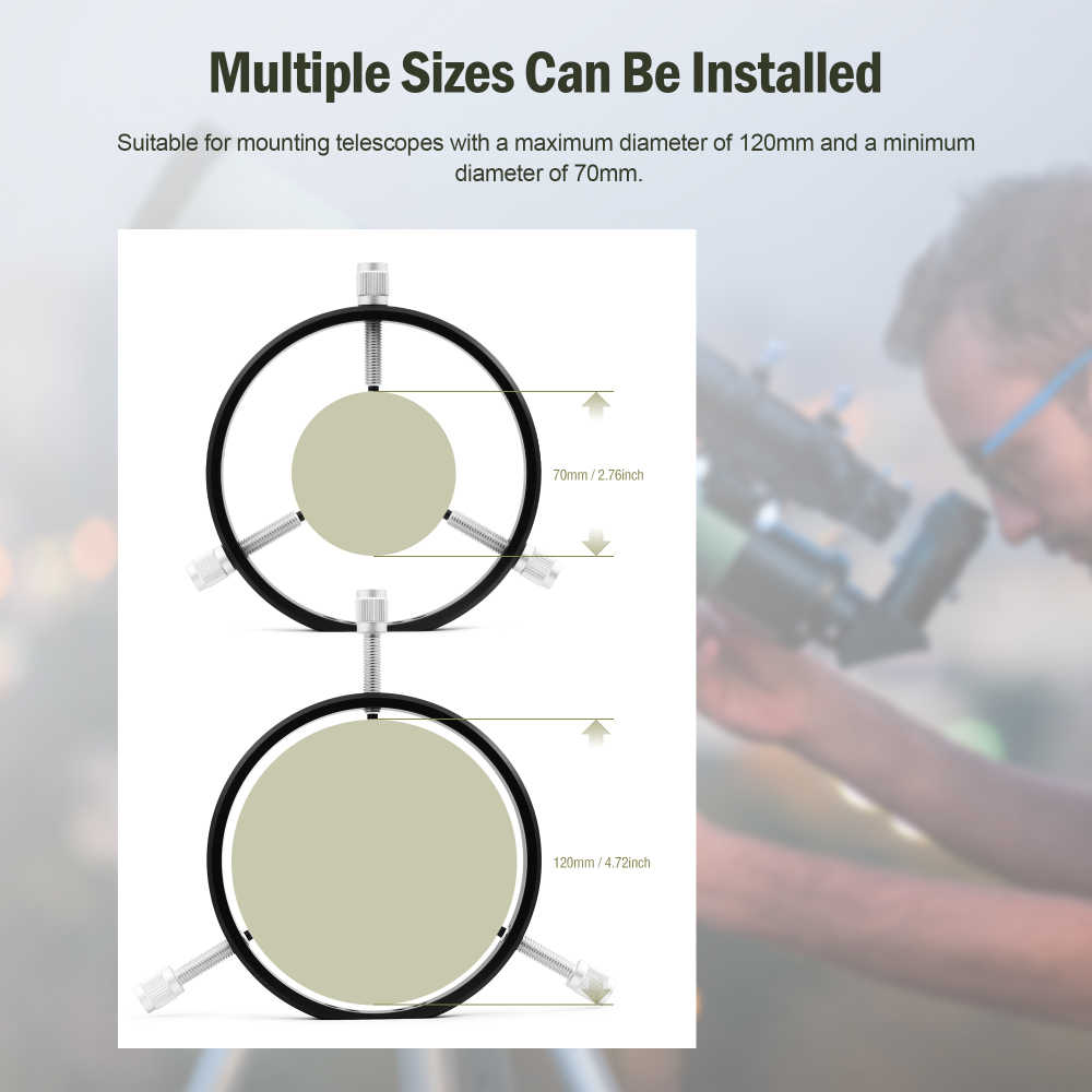 Astromania Adjustable Guiding Scope Rings 127 mm inside diameter (pair) - for Telescope Tube diameter or finders 70 to 120mm