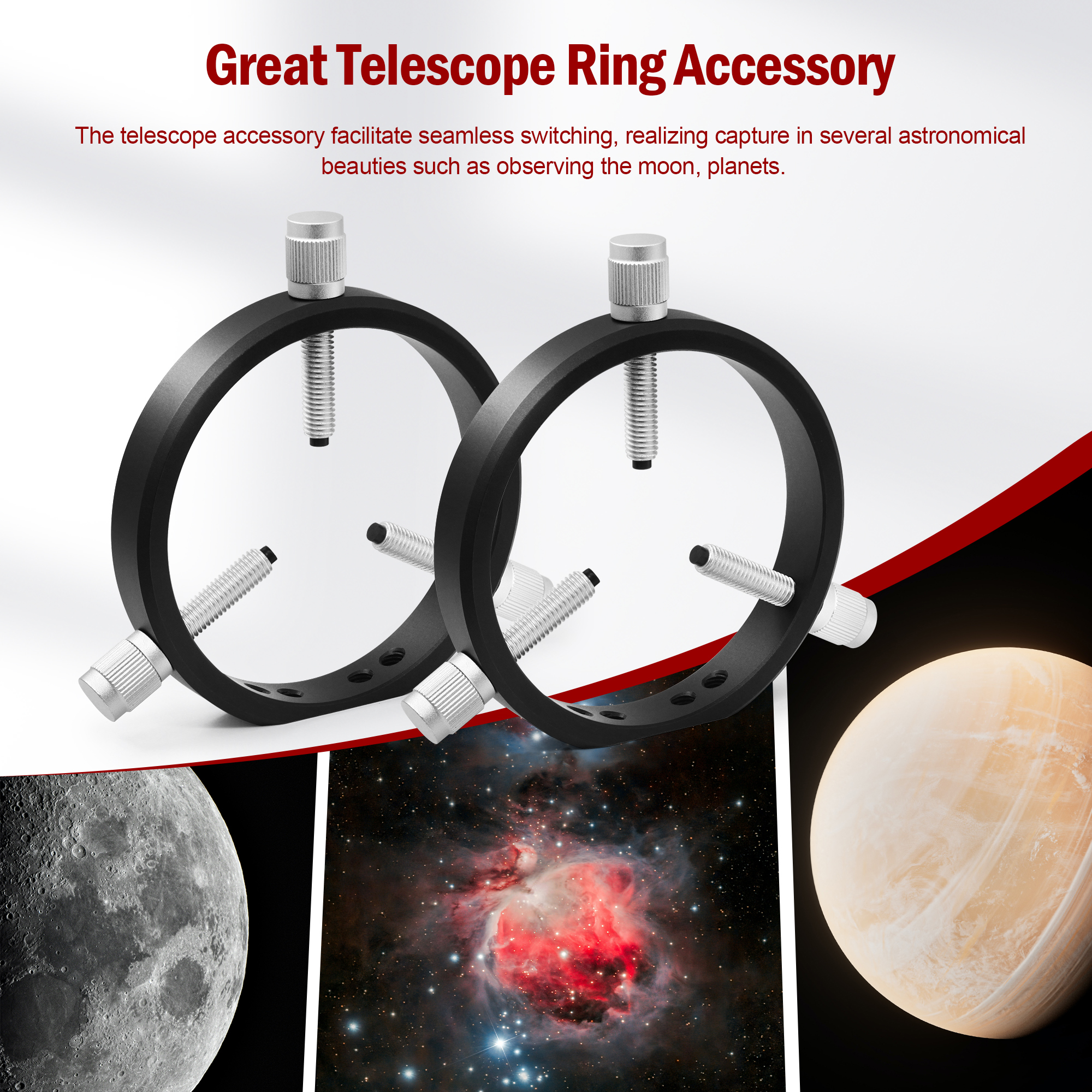 Astromania Adjustable Guiding Scope Rings 90 mm inside diameter (pair) - for Telescope Tube diameter or finders 34 to 85mm