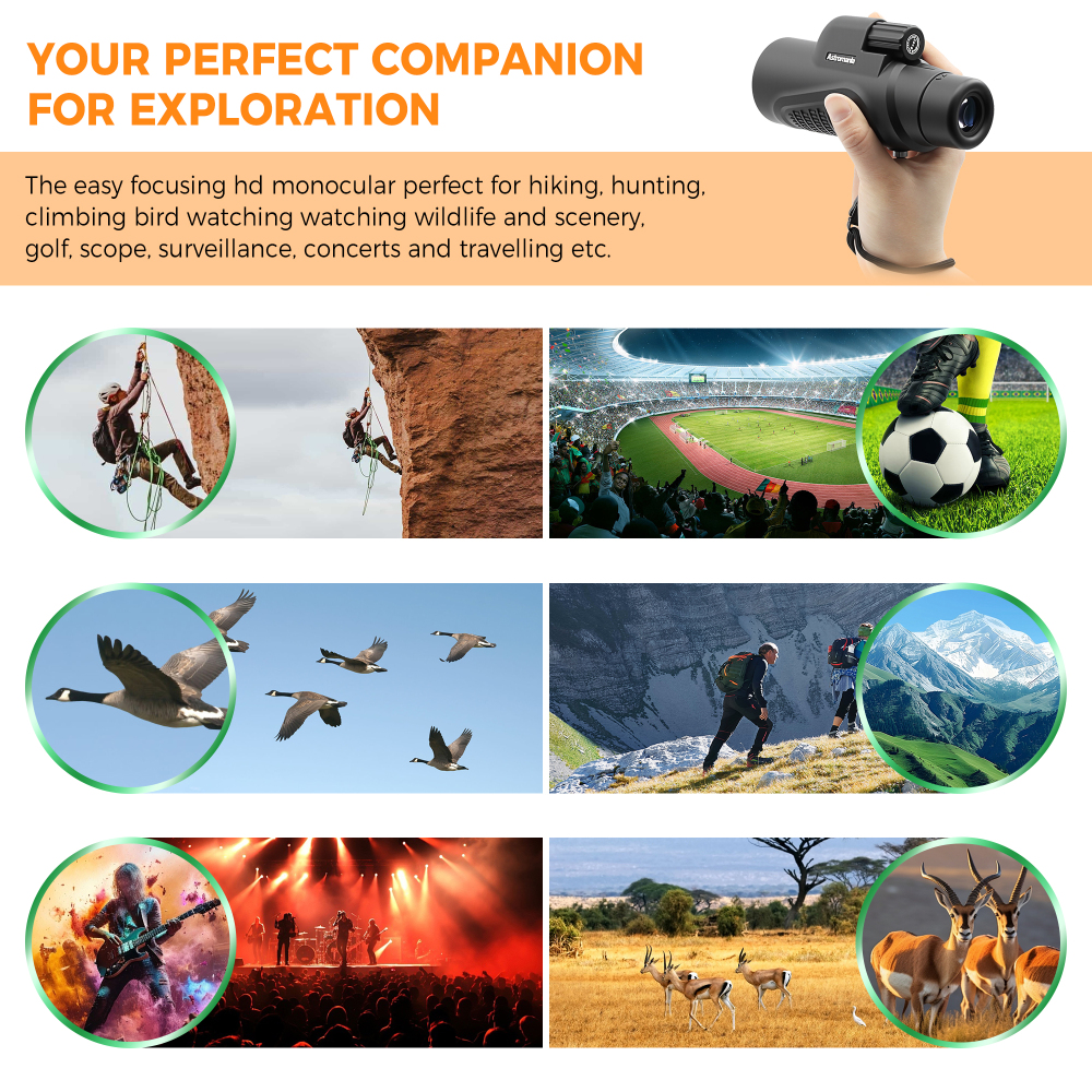 Astromania Monocular Telescope 8x42 HD K9 Prism - High Power & Compact, Waterproof , Fogproof, Shockproof for Birdwatching, Camping, Wildlife - Multi-coated Optics, Rubber Armor & Non-Slip Grip
