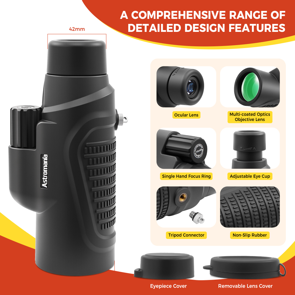 Astromania Monocular Telescope 10x42 HD K9 Prism - High Power & Compact, Waterproof , Fogproof, Shockproof for Birdwatching, Camping, Wildlife - Multi-coated Optics, Rubber Armor & Non-Slip Grip