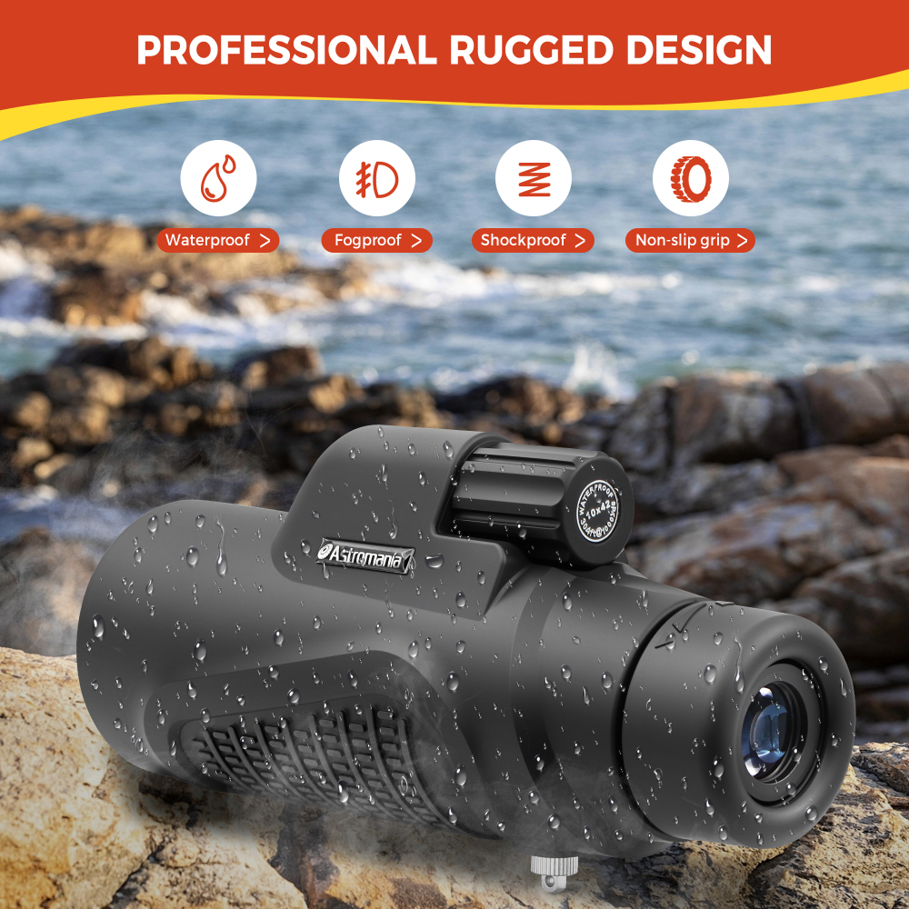 Astromania Monocular Telescope 10x42 HD K9 Prism - High Power & Compact, Waterproof , Fogproof, Shockproof for Birdwatching, Camping, Wildlife - Multi-coated Optics, Rubber Armor & Non-Slip Grip