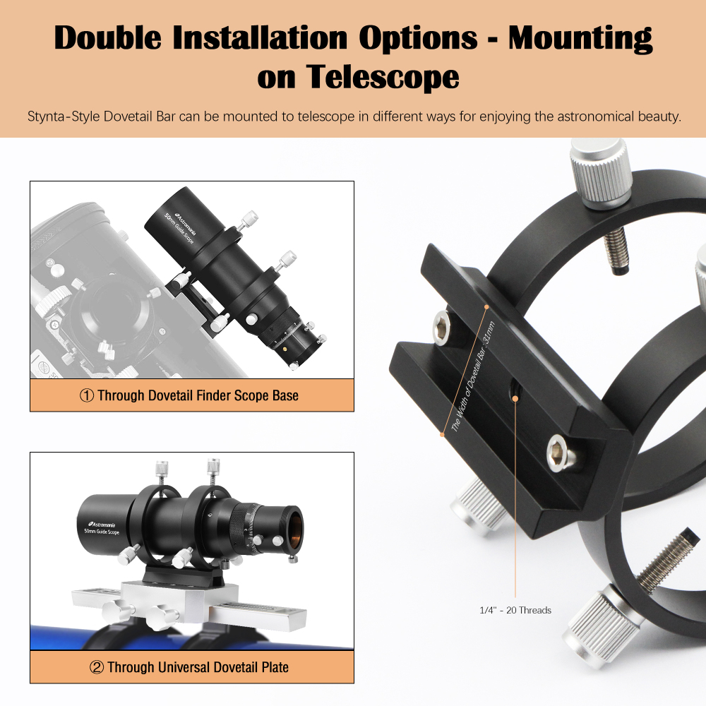 Astromania Guide Scope 50mm Compact Deluxe Finder Guide Scope Kit with Double Helical Focuser Compatible with 1.25 inch Eyepiece for Astronomical Telescope & Auto Guiding Cameras for Astrophotography