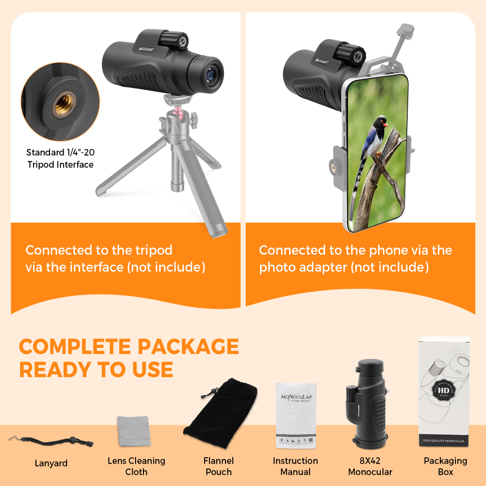 Astromania Monocular Telescope 8x42 HD K9 Prism - High Power & Compact, Waterproof , Fogproof, Shockproof for Birdwatching, Camping, Wildlife - Multi-coated Optics, Rubber Armor & Non-Slip Grip