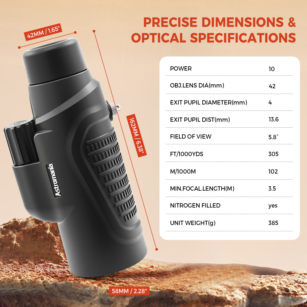 Astromania Monocular Telescope 10x42 HD K9 Prism - High Power & Compact, Waterproof , Fogproof, Shockproof for Birdwatching, Camping, Wildlife - Multi-coated Optics, Rubber Armor & Non-Slip Grip
