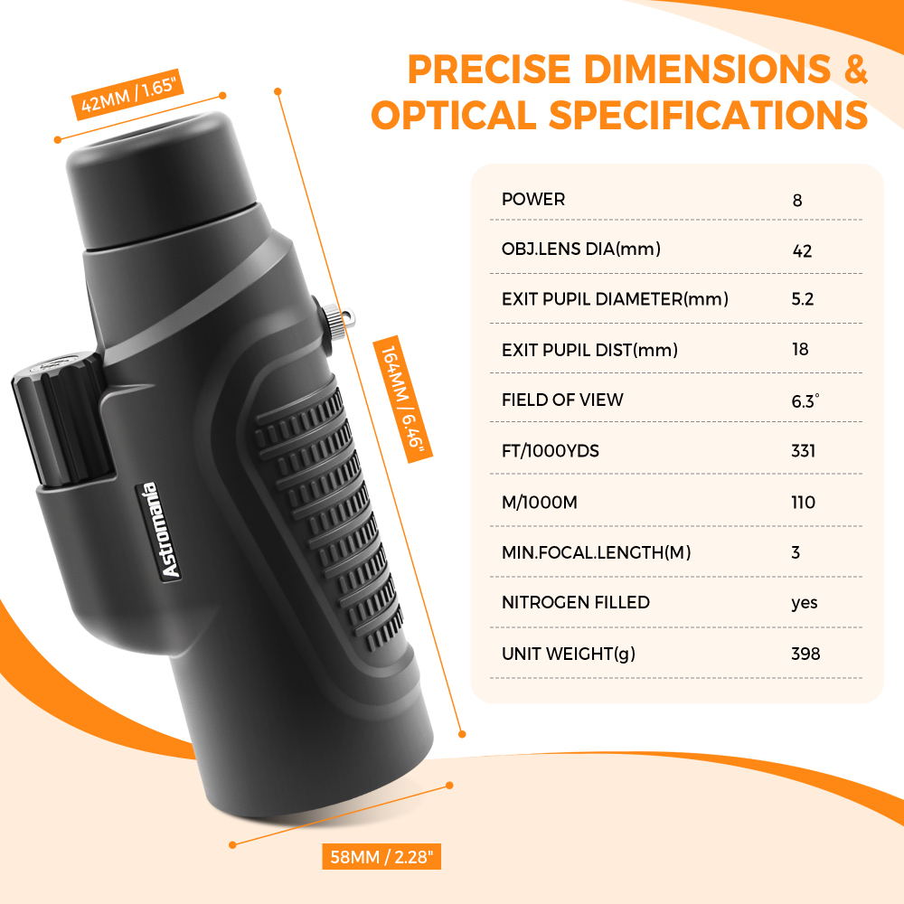Astromania Monocular Telescope 8x42 HD K9 Prism - High Power & Compact, Waterproof , Fogproof, Shockproof for Birdwatching, Camping, Wildlife - Multi-coated Optics, Rubber Armor & Non-Slip Grip