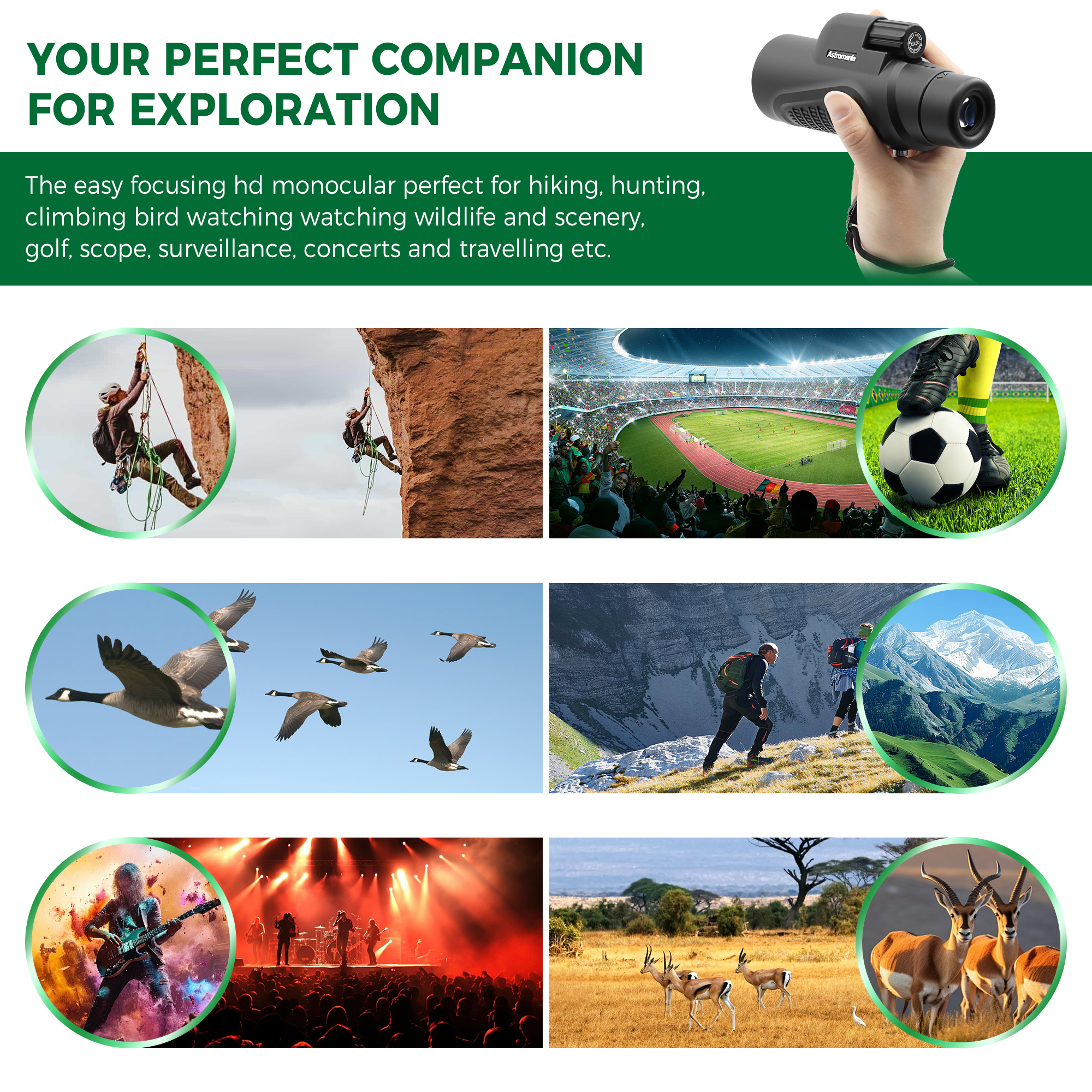 Astromania Monocular Telescope 12x50 HD K9 Prism - High Power & Compact, Waterproof , Fogproof, Shockproof for Birdwatching, Camping, Wildlife - Multi-coated Optics, Rubber Armor & Non-Slip Grip