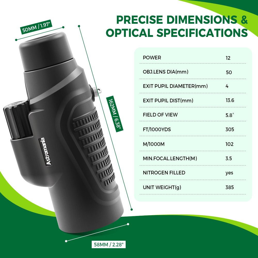 Astromania Monocular Telescope 12x50 HD K9 Prism - High Power & Compact, Waterproof , Fogproof, Shockproof for Birdwatching, Camping, Wildlife - Multi-coated Optics, Rubber Armor & Non-Slip Grip