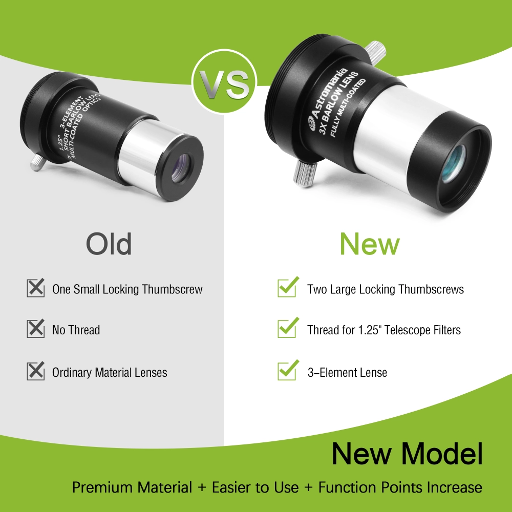 Astromic 2X Barlow Lens 9×5×5 3X Barlow Lens M42x0.75 Thread Interface