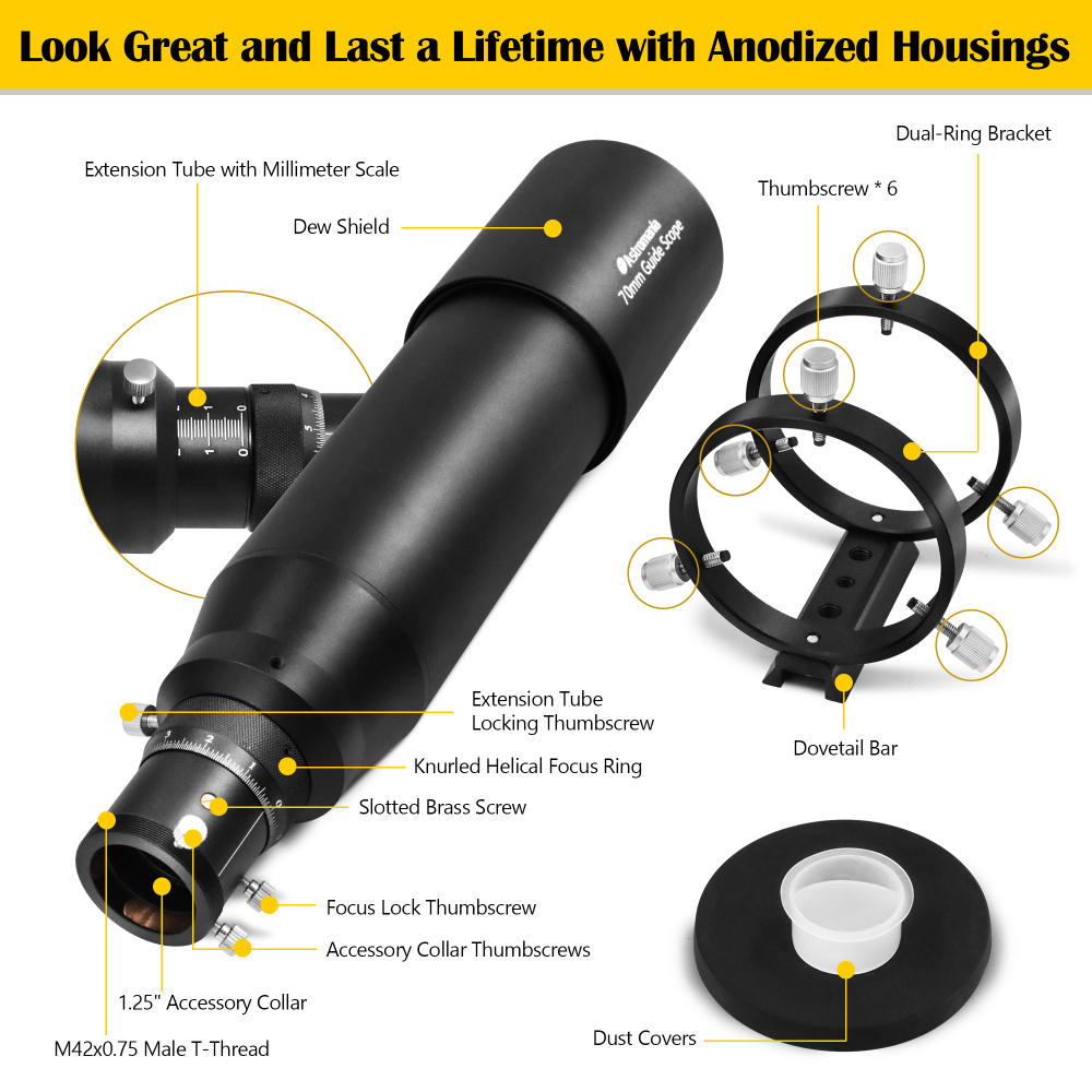 Astromania Guide Scope 70mm with Double Helical Focuser Compact Deluxe Finder and Guide Scope Compatible with 1.25 inch Eyepiece for Astronomical Telescope & Auto Guiding Cameras for Astrophotography