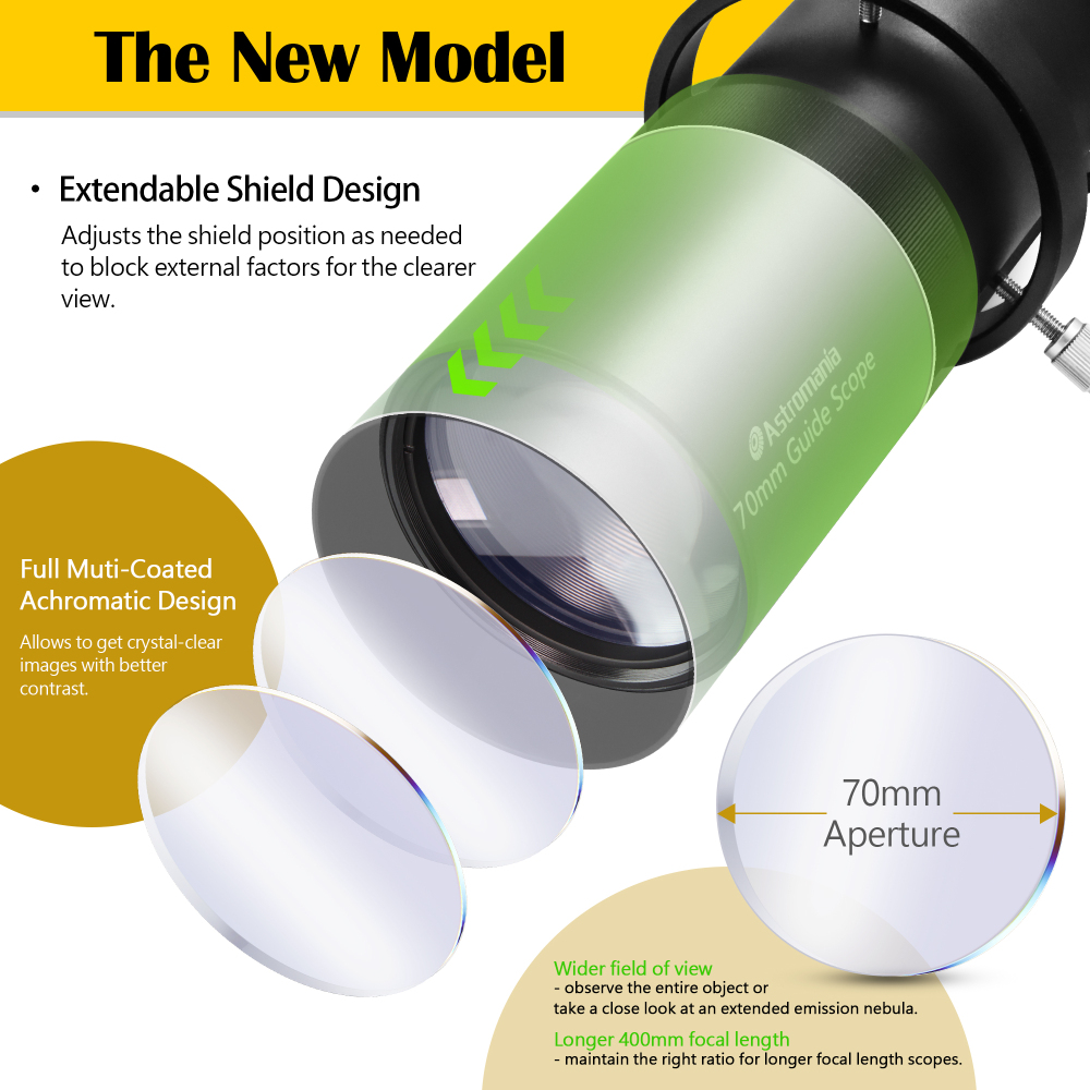 Astromania Guide Scope 70mm with Double Helical Focuser Compact Deluxe Finder and Guide Scope Compatible with 1.25 inch Eyepiece for Astronomical Telescope & Auto Guiding Cameras for Astrophotography