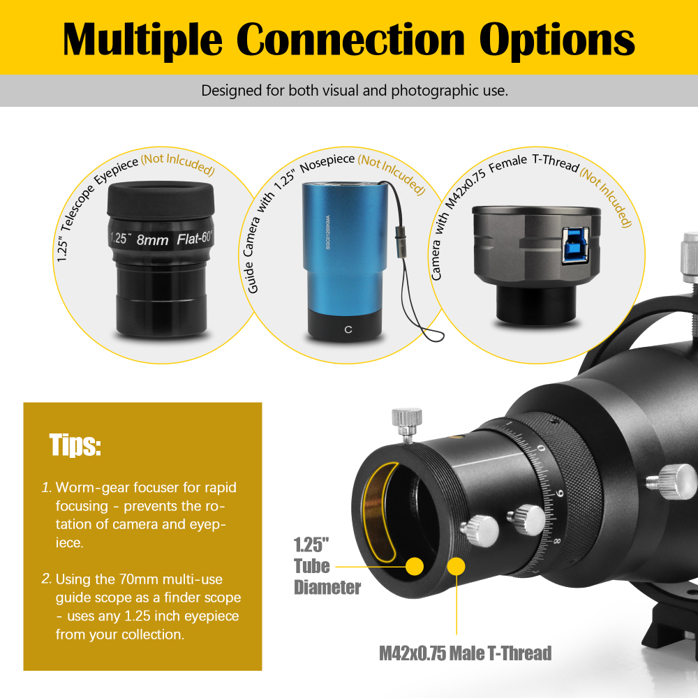 Astromania Guide Scope 70mm with Double Helical Focuser Compact Deluxe Finder and Guide Scope Compatible with 1.25 inch Eyepiece for Astronomical Telescope & Auto Guiding Cameras for Astrophotography