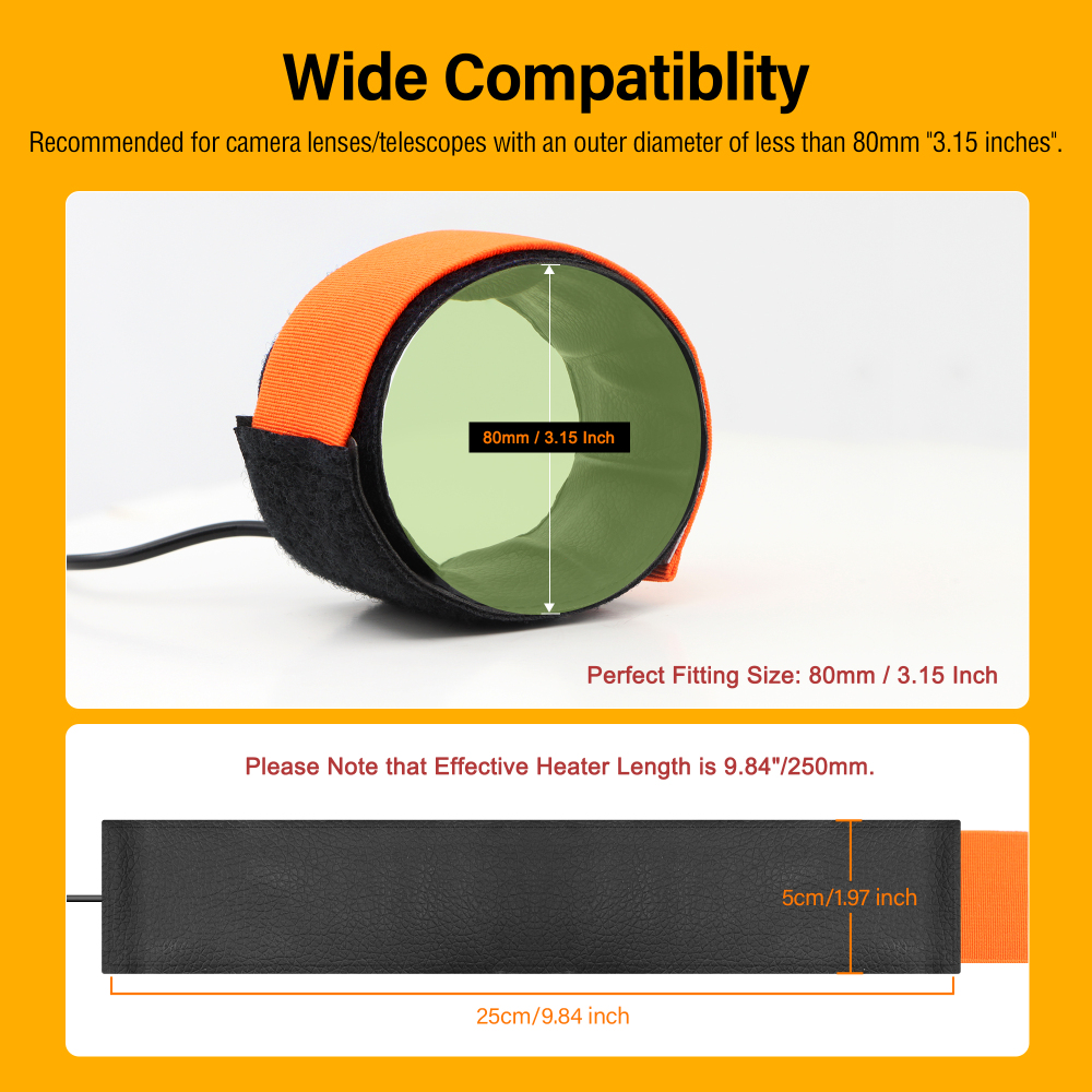 Astromania Dew Heater for Telescope DSLR Camera Lens, 250mm DC Lens Heater Warmer Stepless Temperature Regulator for Universal Cameras and Telescopes Lens Less Than 3.15 Inch (80mm) in Outer Diameter