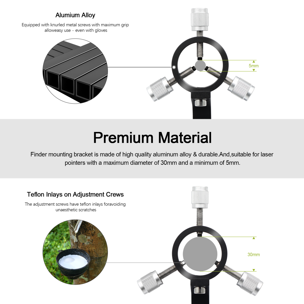 Astromania Aluminum Alloy Adjustable Laser Finder Scope Mounting Bracket with 1/4 Screw- 30mm Inside Diameter (Pair) - for Astronomy Laser Pointer