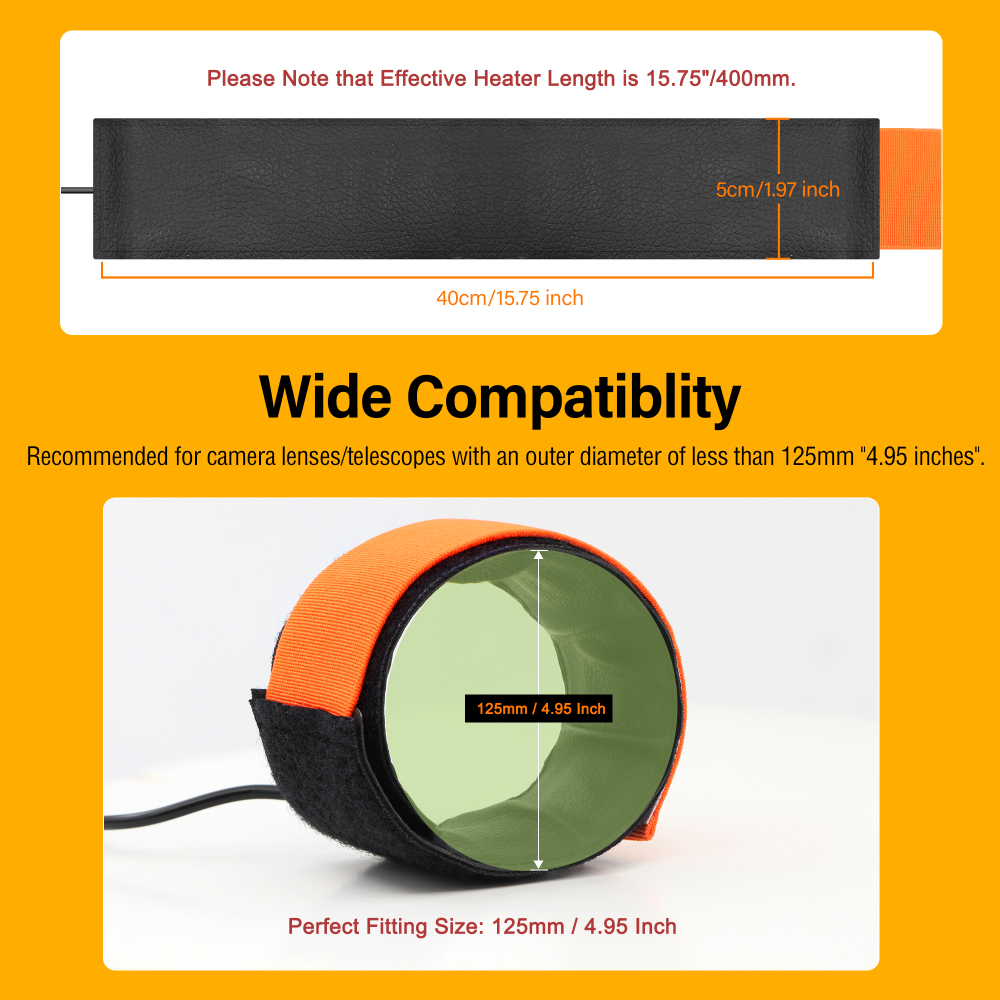 Astromania Dew Heater for Telescope DSLR Camera Lens, 400mm DC Lens Heater Warmer Stepless Temperature Regulator for Universal Cameras and Telescopes Lens Less Than 4.95 inch (125mm) in Outer Diameter