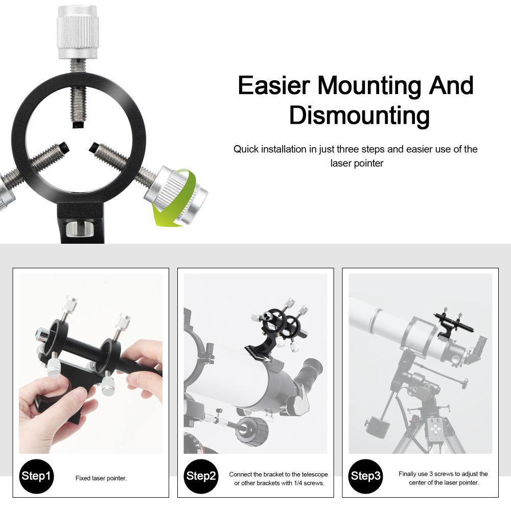 Astromania Aluminum Alloy Adjustable Laser Finder Scope Mounting Bracket with 1/4 Screw- 30mm Inside Diameter (Pair) - for Astronomy Laser Pointer
